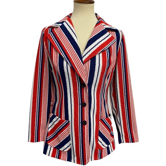 Vintage 60s  Union Made Jon Peters women's blazer striped button front size 9/10 - Picture 2 of 16